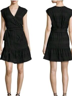 Veronica Beard Shadow Dress Black Stretch Cotton Wrap